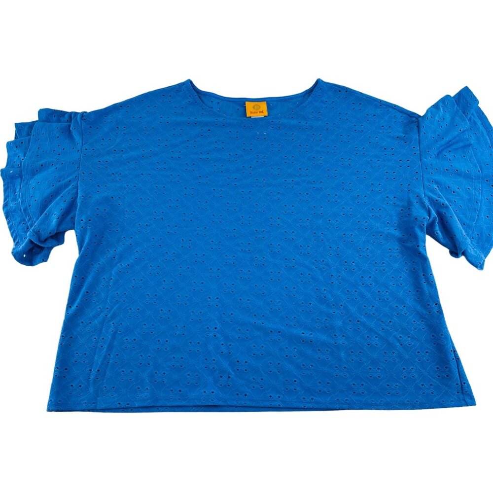 Ruby Rd. Women's Blue Eyelet Ruffle Sleeve Top Large‎ Short Sleeves